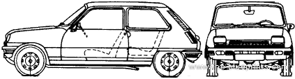 Renault 5 TL 3-Door (1972) - Рено - чертежи, габариты, рисунки автомобиля