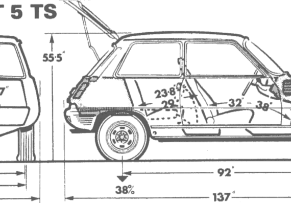 Renault 5 TS - Рено - чертежи, габариты, рисунки автомобиля