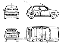 Renault 5 TS Supercinq (1988) - Рено - чертежи, габариты, рисунки автомобиля