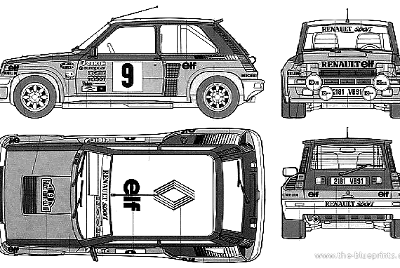Renault 5 Turbo Rally - Рено - чертежи, габариты, рисунки автомобиля