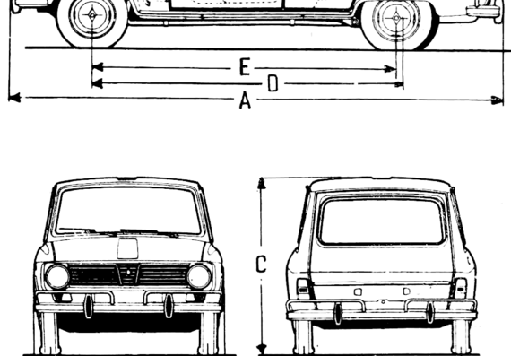 Renault 6 - Рено - чертежи, габариты, рисунки автомобиля