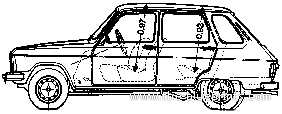 Renault 6 (1974) - Рено - чертежи, габариты, рисунки автомобиля