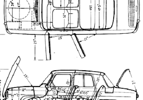 Renault 8 1100 (1964) - Рено - чертежи, габариты, рисунки автомобиля
