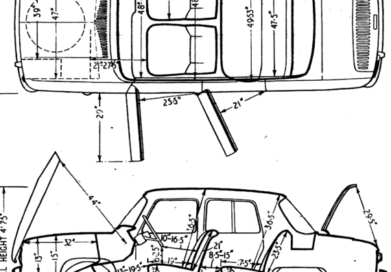 Renault 8 (1962) - Рено - чертежи, габариты, рисунки автомобиля