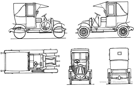 Renault AG Taxi de la Marne (1914) - Рено - чертежи, габариты, рисунки автомобиля