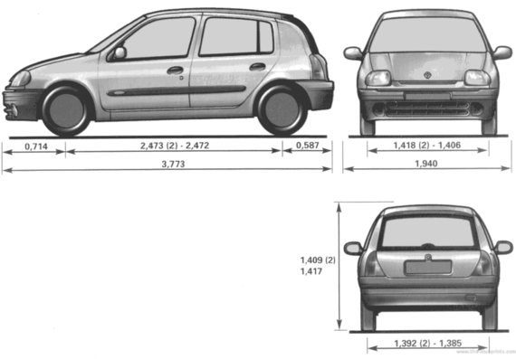 Renault Clio - Рено - чертежи, габариты, рисунки автомобиля