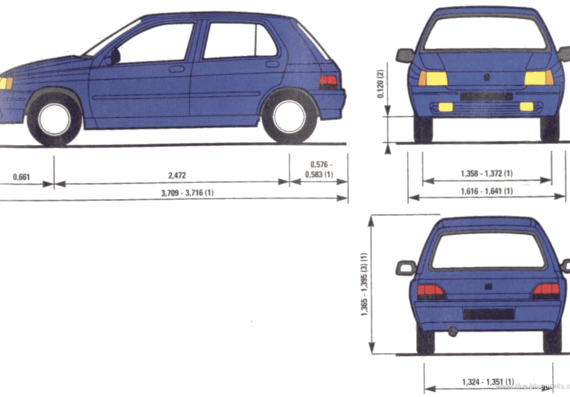 Renault Clio 1.2i - Рено - чертежи, габариты, рисунки автомобиля