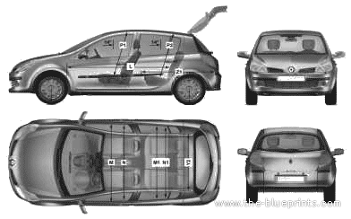 Renault Clio 5-Door (2007) - Рено - чертежи, габариты, рисунки автомобиля