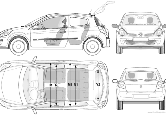 Renault Clio III 3-Door (2006) - Рено - чертежи, габариты, рисунки автомобиля