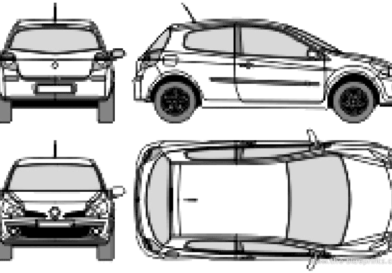Renault Clio III 3-Door (2007) - Рено - чертежи, габариты, рисунки автомобиля