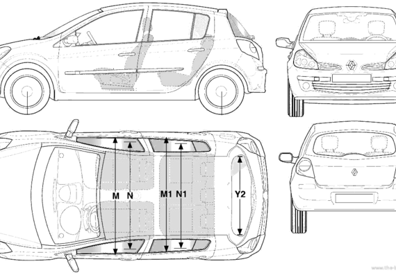 Renault Clio III 5-Door (2006) - Рено - чертежи, габариты, рисунки автомобиля
