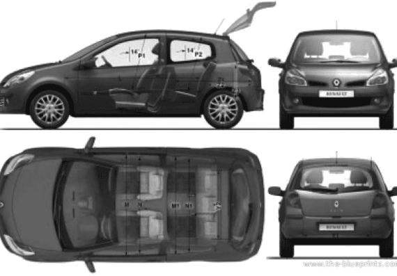 Renault Clio III 5-Door (2009) - Рено - чертежи, габариты, рисунки автомобиля