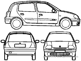 Renault Clio II 5-Door (2002) - Рено - чертежи, габариты, рисунки автомобиля