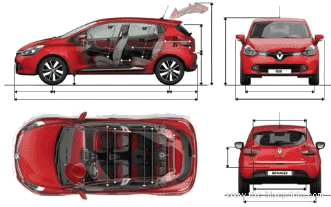 Renault Clio IV (2013) - Рено - чертежи, габариты, рисунки автомобиля
