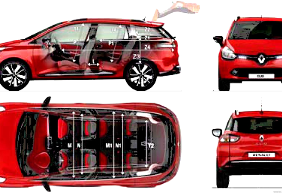 Renault Clio IV Estate (2014) - Рено - чертежи, габариты, рисунки автомобиля
