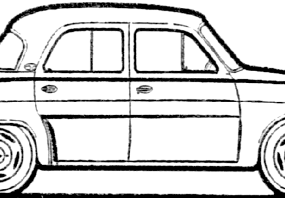 Renault Dauphine (1957) - Рено - чертежи, габариты, рисунки автомобиля