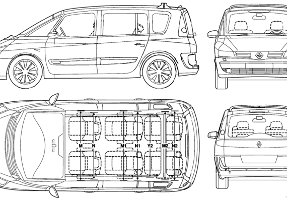 Renault Espace (2006) - Рено - чертежи, габариты, рисунки автомобиля
