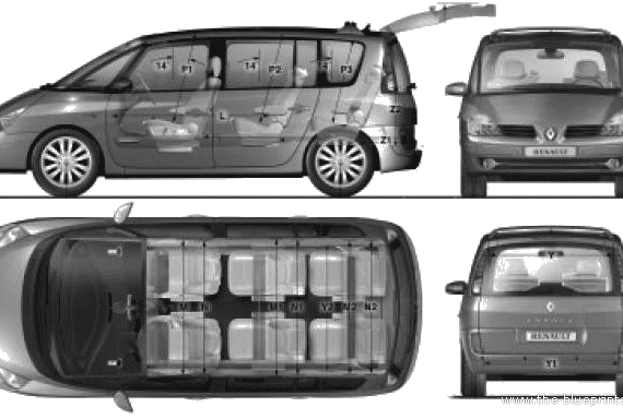 Renault Espace IV (2009) - Рено - чертежи, габариты, рисунки автомобиля
