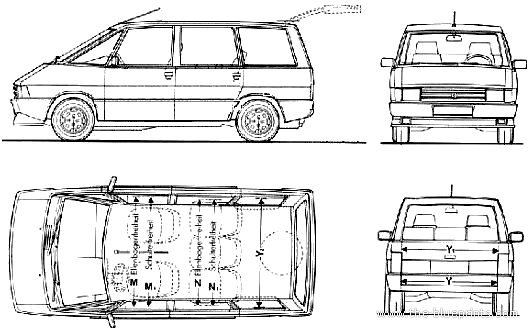 Renault Espace I (1984) - Рено - чертежи, габариты, рисунки автомобиля
