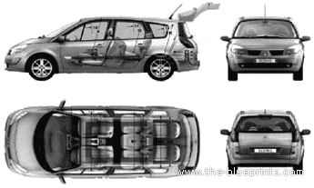 Renault Grand Scenic II (2005) - Рено - чертежи, габариты, рисунки автомобиля