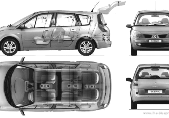 Renault Grand Scenic II (2009) - Рено - чертежи, габариты, рисунки автомобиля