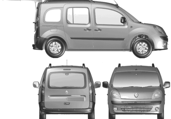 Renault Kangoo Break (2008) - Рено - чертежи, габариты, рисунки автомобиля