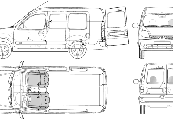 Renault Kangoo Maxi (2006) - Рено - чертежи, габариты, рисунки автомобиля