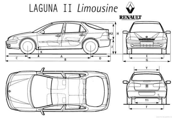 Renault Laguna - Рено - чертежи, габариты, рисунки автомобиля
