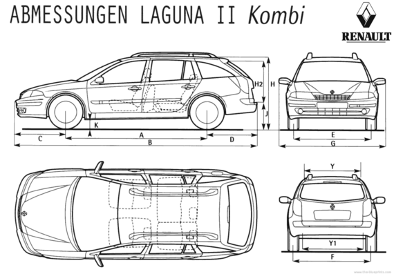 Renault Laguna Combi - Рено - чертежи, габариты, рисунки автомобиля
