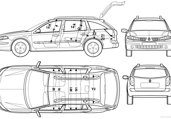 Renault Laguna II Break (2006) - Рено - чертежи, габариты, рисунки автомобиля