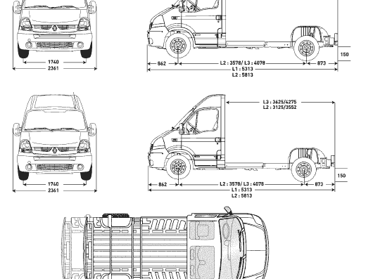 Renault Master Cab Floors (2007) - Рено - чертежи, габариты, рисунки автомобиля