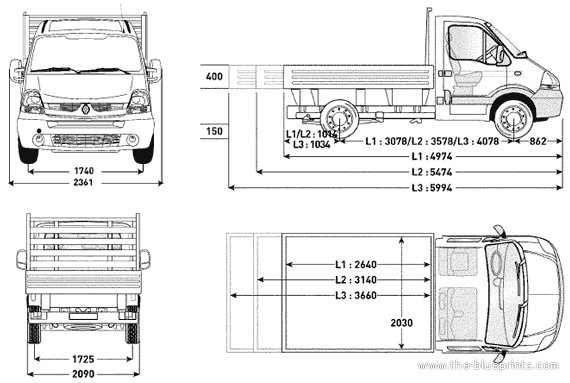 Renault Master Dropside flatbed single and crew cab (2007) - Renault - drawings, dimensions, pictures of the car
