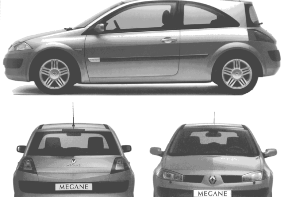 Renault Megane (2002) - Рено - чертежи, габариты, рисунки автомобиля