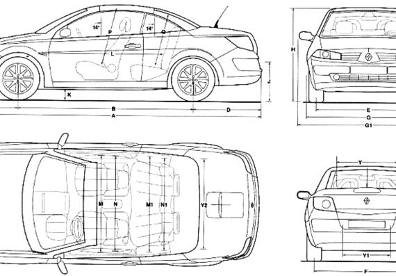 Renault Megane CC (2007) - Рено - чертежи, габариты, рисунки автомобиля