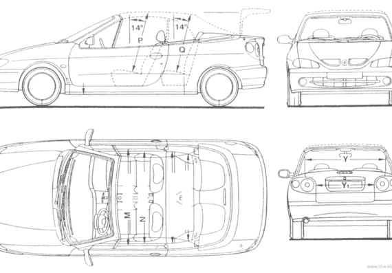 Renault Megane Cabrio - Рено - чертежи, габариты, рисунки автомобиля