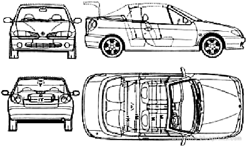 Renault Megane Cabriolet (1996) - Рено - чертежи, габариты, рисунки автомобиля