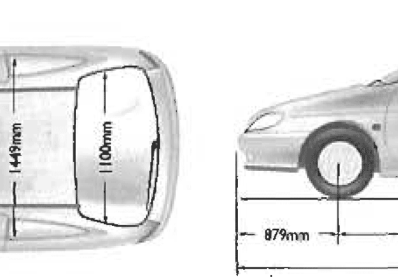 Renault Megane Coupe (2001) - Рено - чертежи, габариты, рисунки автомобиля