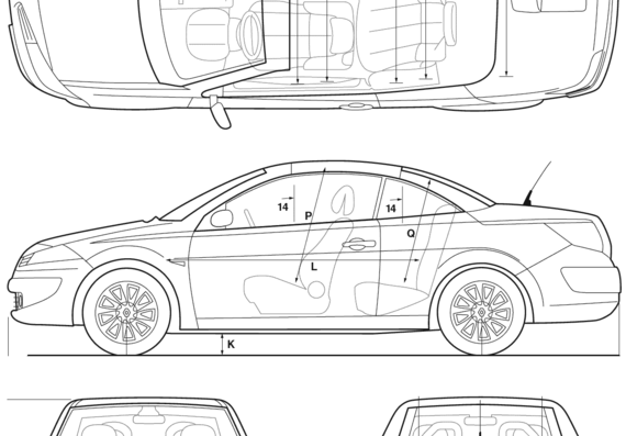 Renault Megane Coupe (2005) - Рено - чертежи, габариты, рисунки автомобиля