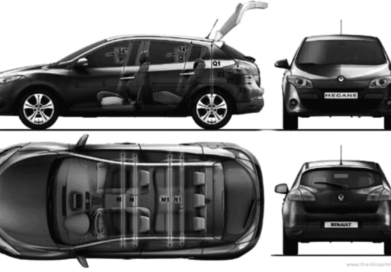 Renault Megane HB (2010) - Рено - чертежи, габариты, рисунки автомобиля