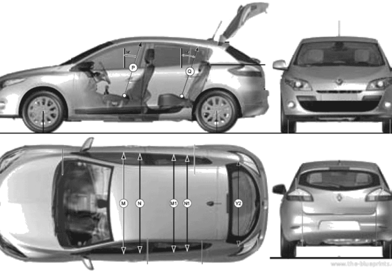 Renault Megane III 5-Door (2009) - Рено - чертежи, габариты, рисунки автомобиля