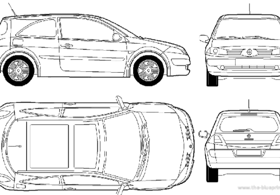 Renault Megane II 3-Door (2003) - Рено - чертежи, габариты, рисунки автомобиля