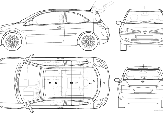 Renault Megane II 3-Door Coupe (2006) - Рено - чертежи, габариты, рисунки автомобиля