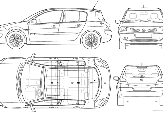 Renault Megane II 5-Door (2006) - Рено - чертежи, габариты, рисунки автомобиля
