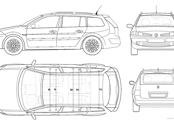 Renault Megane II Break (2006) - Рено - чертежи, габариты, рисунки автомобиля
