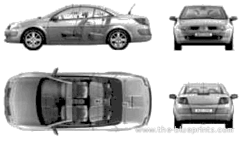 Renault Megane II Cabriolet - Рено - чертежи, габариты, рисунки автомобиля