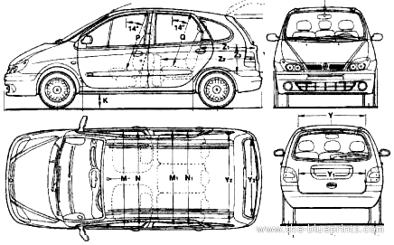 Renault Megane Scenic - Рено - чертежи, габариты, рисунки автомобиля