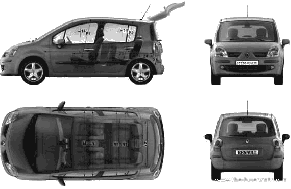 Renault Modus - Рено - чертежи, габариты, рисунки автомобиля