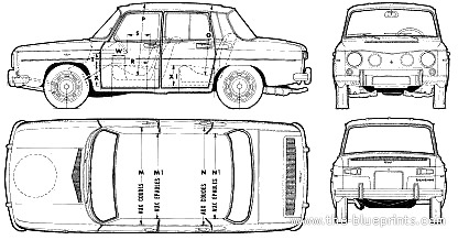 Renault R8 Gordini (1965) - Рено - чертежи, габариты, рисунки автомобиля