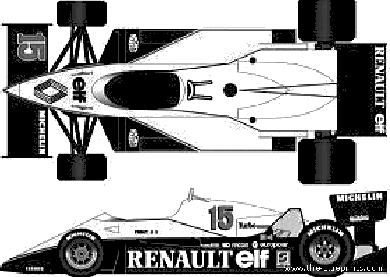 Renault RE40 F1 (1983) - Рено - чертежи, габариты, рисунки автомобиля