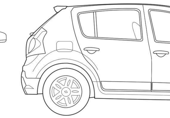 Renault Sandero (2010) - Рено - чертежи, габариты, рисунки автомобиля